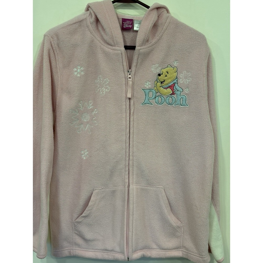 Vintage Y2K Disney Winnie The Pooh Pink Fleece Full Zip Hoodie Embroidered Large